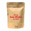 Brauner Botschaftsbeutel/Überraschungstüte mit einer roten Aufschrift "Für die beste Mutter der Welt!"