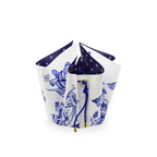 Faltvase mit einem Delfter Blau Design in Blau/Weiß, zusammengebunden mit einer Blauen Schnurr