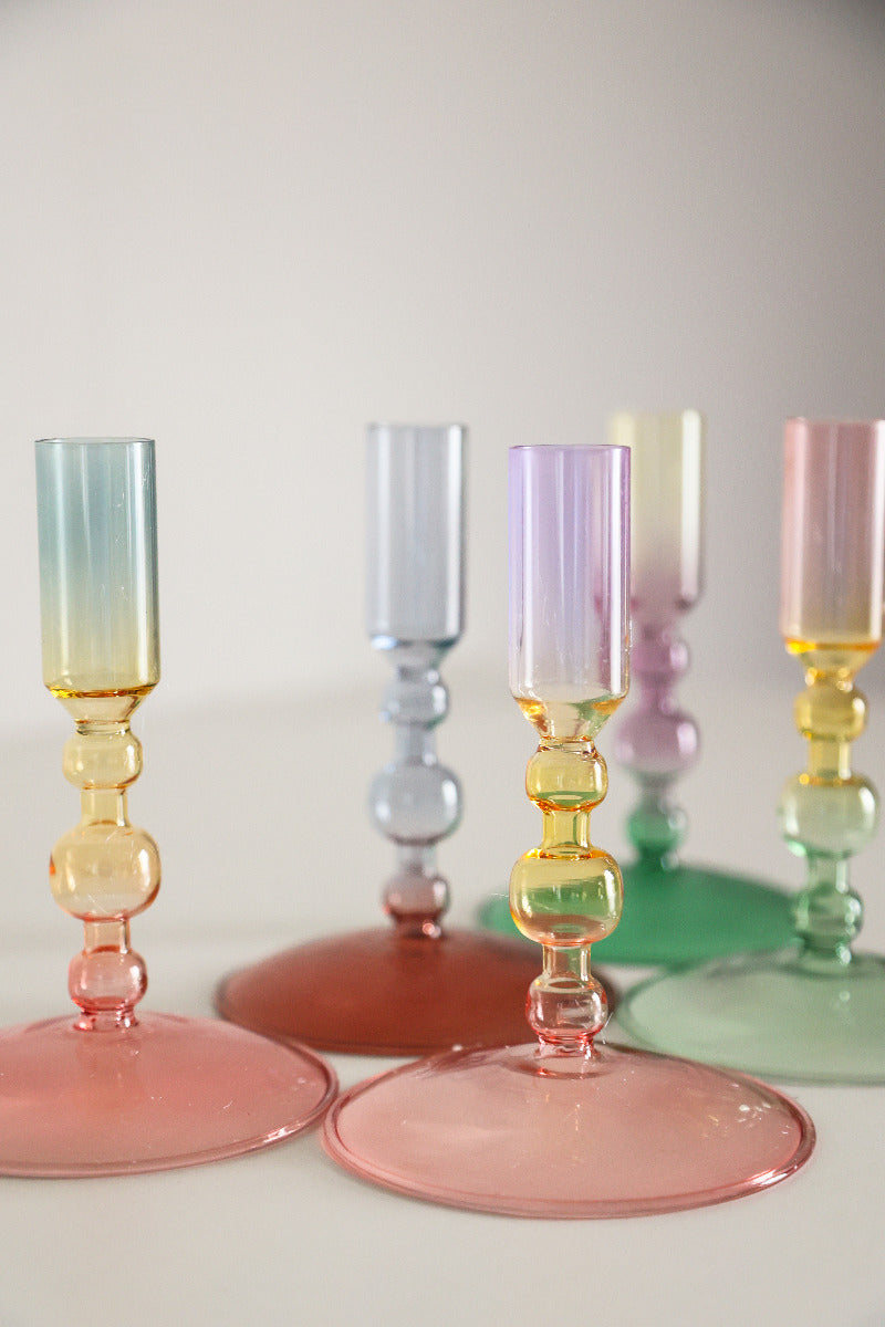 Kerzenhalter Glas - Pink, Gelb, Violett