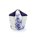 Faltvase mit einem Delfter Blau Design in Blau/Weiß, zusammengebunden mit einer Blauen Schnurr