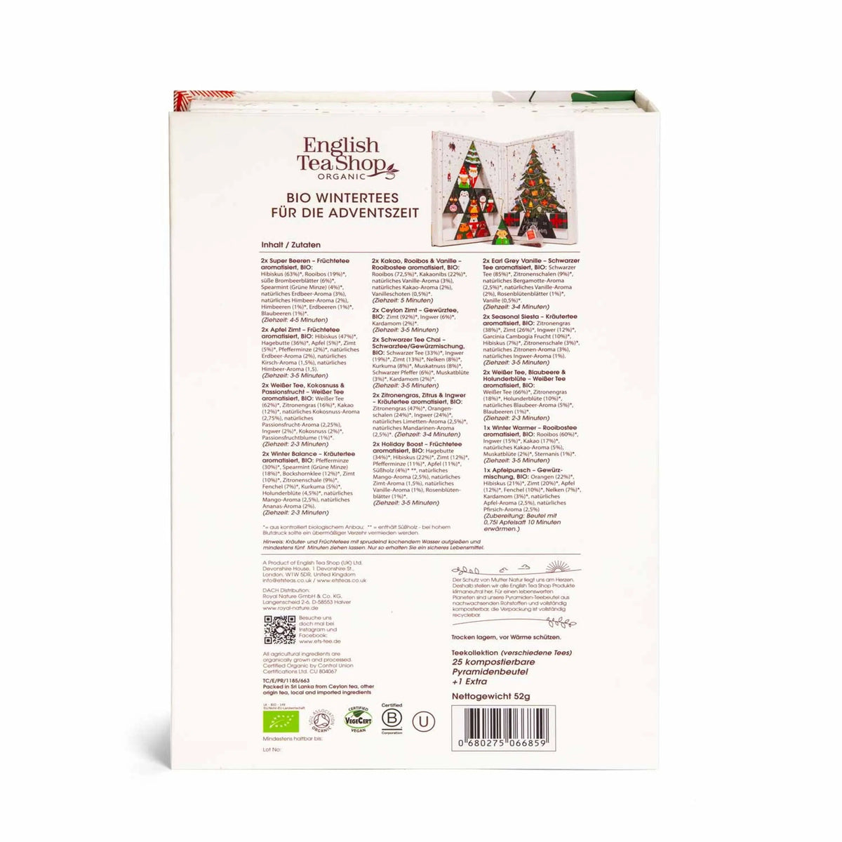 Tee Adventskalender "Teebuch" - 24 x Pyramiden BIO Teebeutel