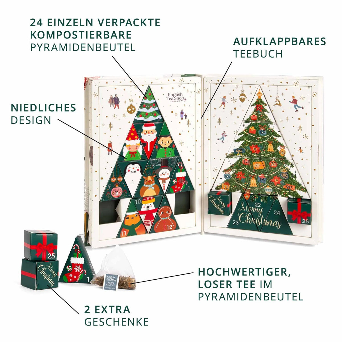 Tee Adventskalender "Teebuch" - 24 x Pyramiden BIO Teebeutel