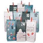 Adventskalendertüten mit rot weiß blauen niedlichen weihnachtlichen Motiven