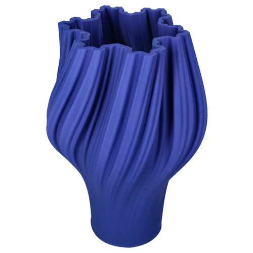 Blaue Deko Vase aus Porzellan in form von eines Symetrischen und breiten Tuchmusters 