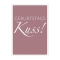pinke Postkarte mit einer weißen Schrift "Geburtstags Kuss!"