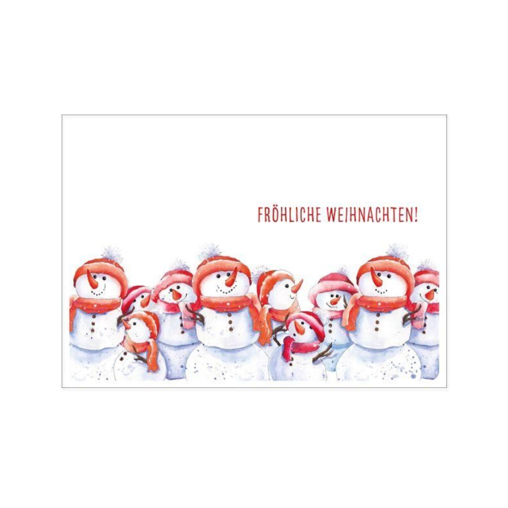 Eine Postkarte mit einer Schneemann Famile von 17;30