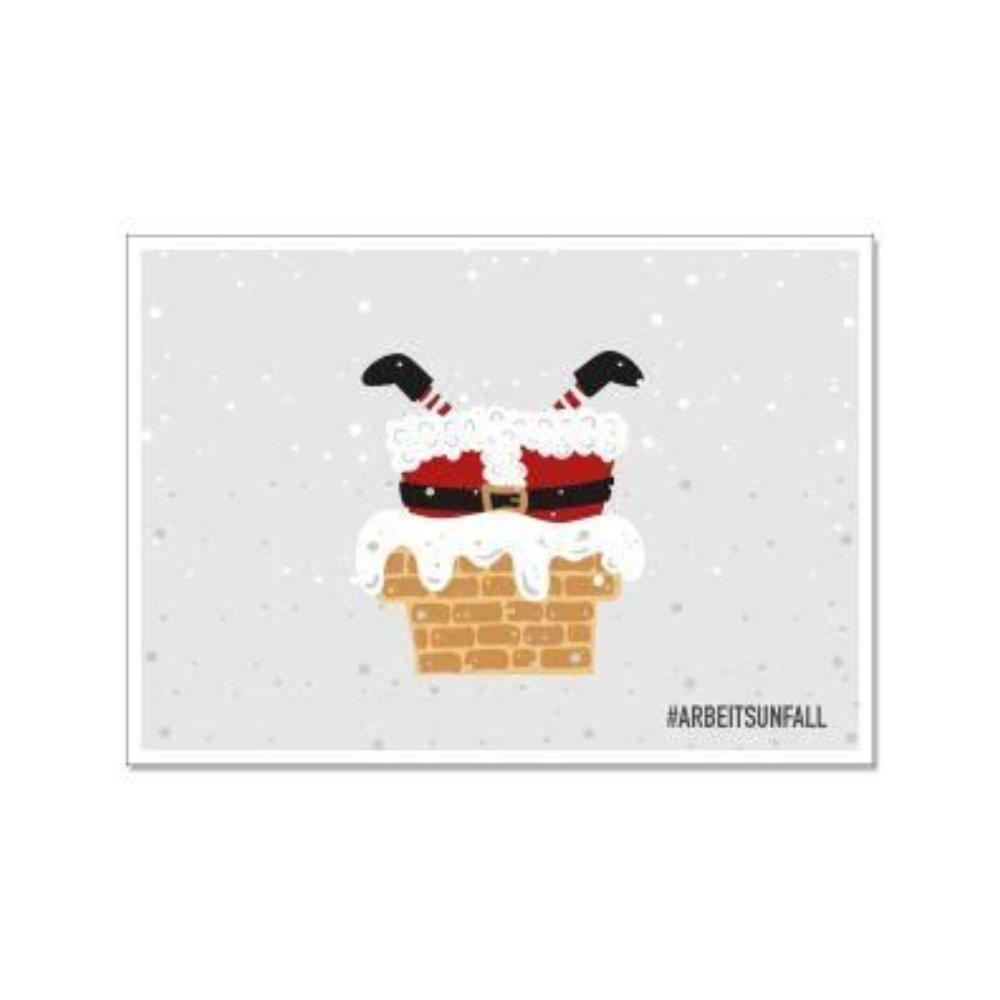 Eine Lustige Weinachts-Postkarte mit einem Hastag ARBEITSUNFALL von 17;30