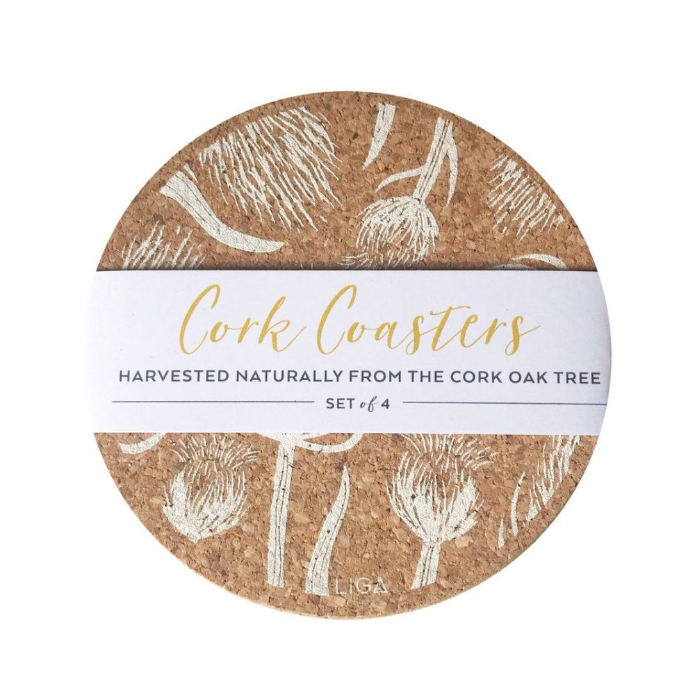 Kork-Tischset mit weißem Distel Muster