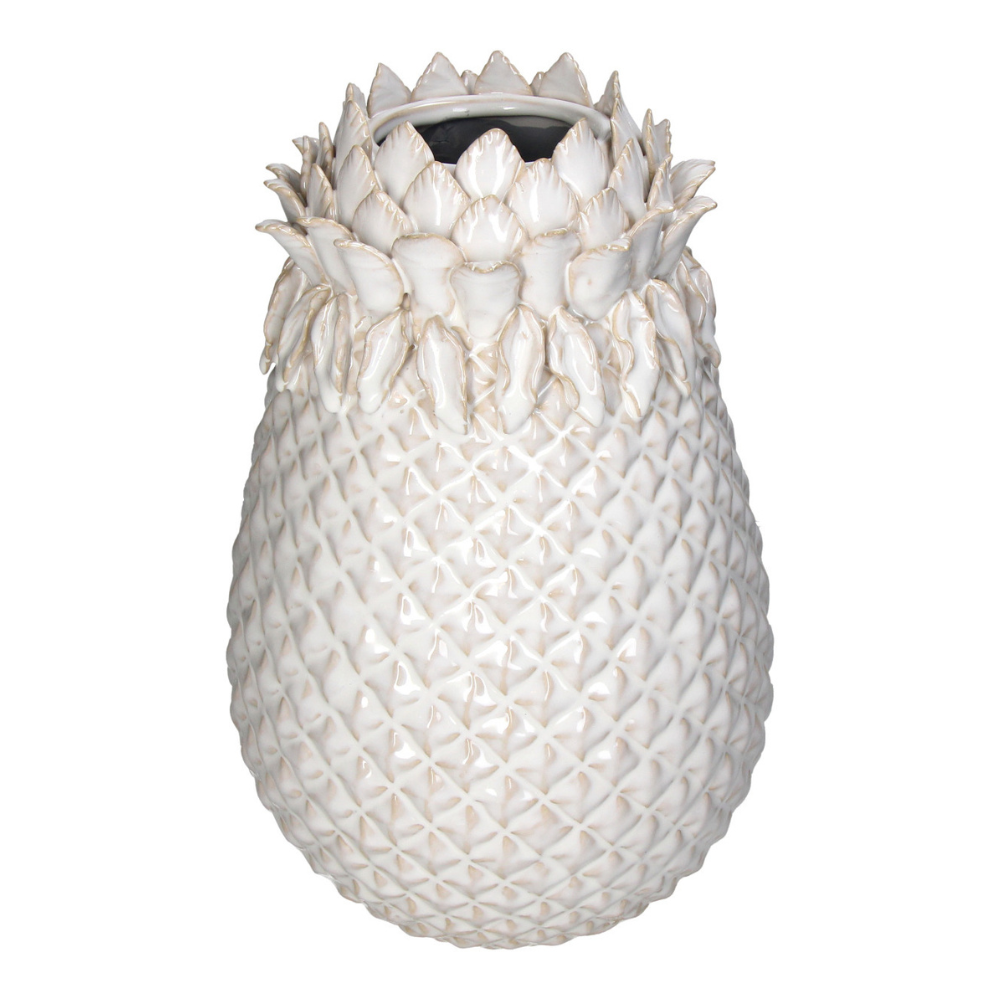 Weiße Ananas-Förmige Ovale Deko Vase mit einer Öffnung, die an eine Lotus blüte erinnert