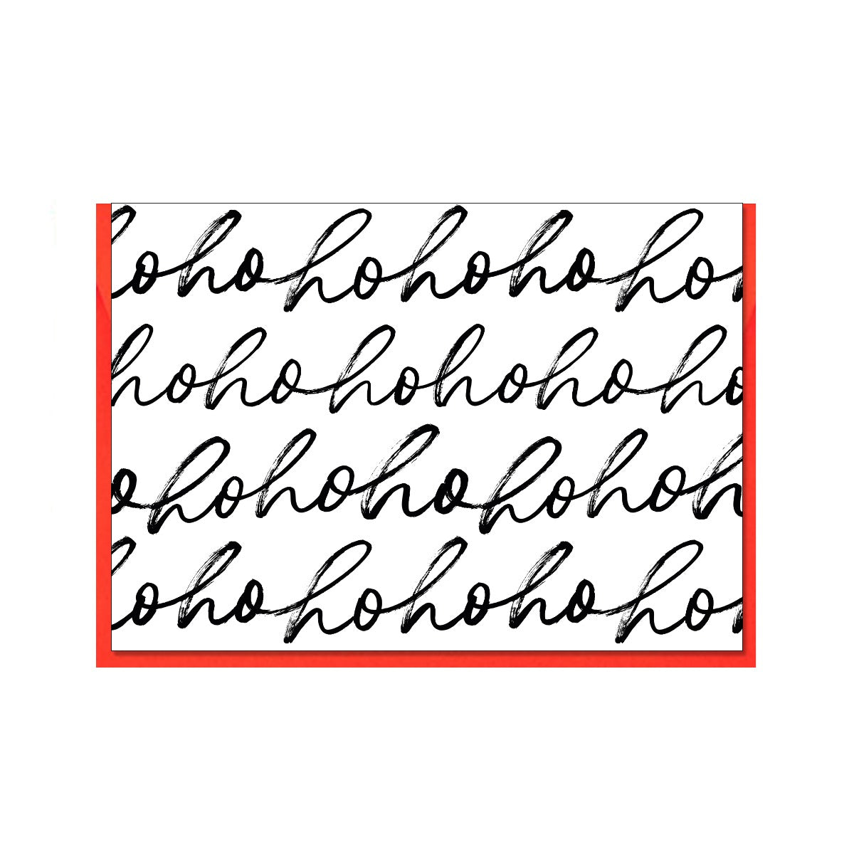 Weiße Faltkarte mit der schwarzen Schrift "hohoho" in schreibschrift immer wieder wiederholt