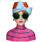 Frontansicht Deko Vase "Lady Pop" mit Sonnenbrille, Haarschleife und trendigem Shirt. Ausdrucksstarke Farben in Pink, Türkis, Grün und Schwarz