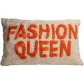 Deko Kissen in Beige mit Orangener Schrift "Fashion Queen"