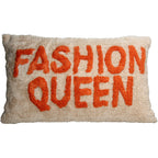 Deko Kissen in Beige mit Orangener Schrift "Fashion Queen"