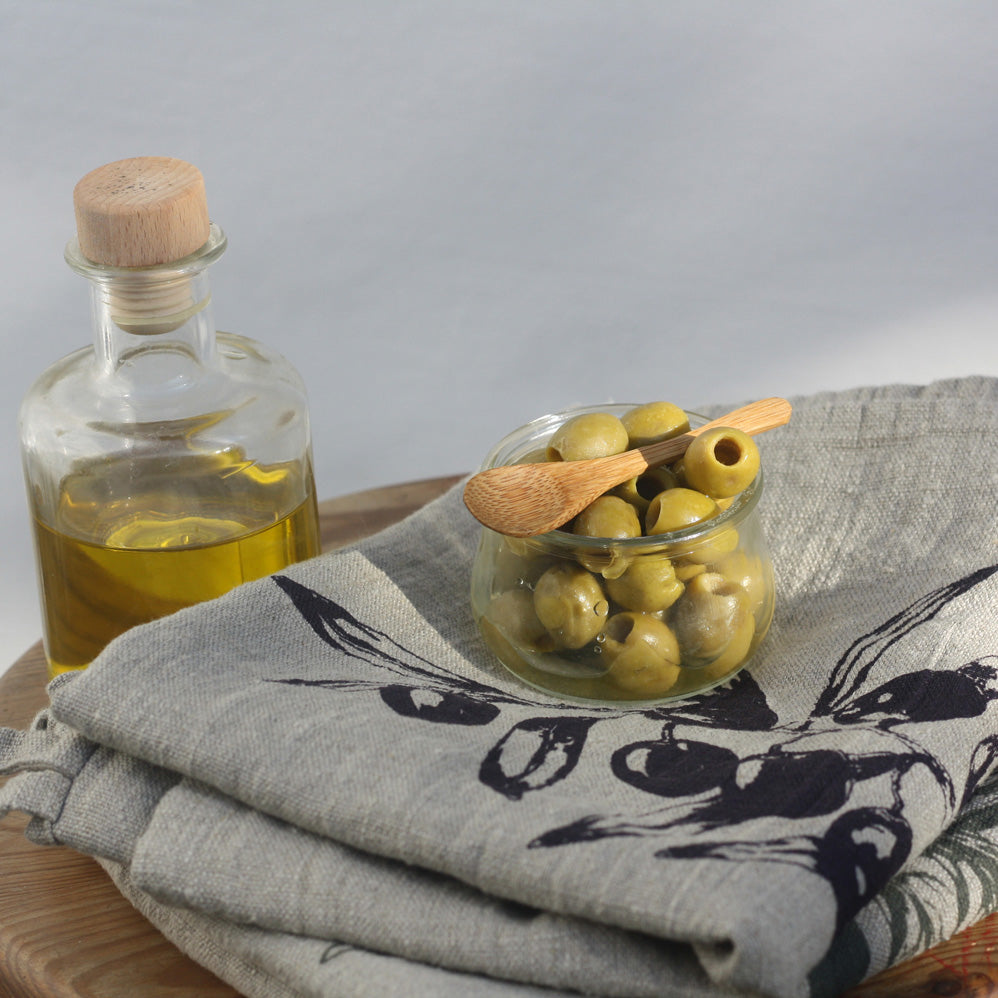 Geschirrtuch Leinen natur - Olive, olivschwarz