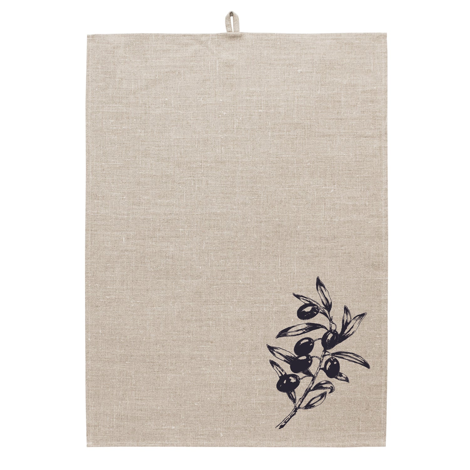 Geschirrtuch Leinen natur - Olive, olivschwarz