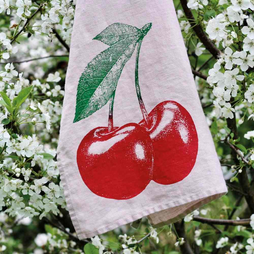 Geschirrtuch Leinen Rosa - Kirsche