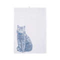Ein Weißes Geschirrtuch mit Blauer Katze als Print von Frohstoffe