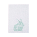 Ein weißes Geschirrtuch mit einem grünen hasen als print von frohstoffe aus lein