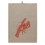 Leinen Geschirrtuch Natur mit dunkelrotem fein illustriertem Hummer Motiv