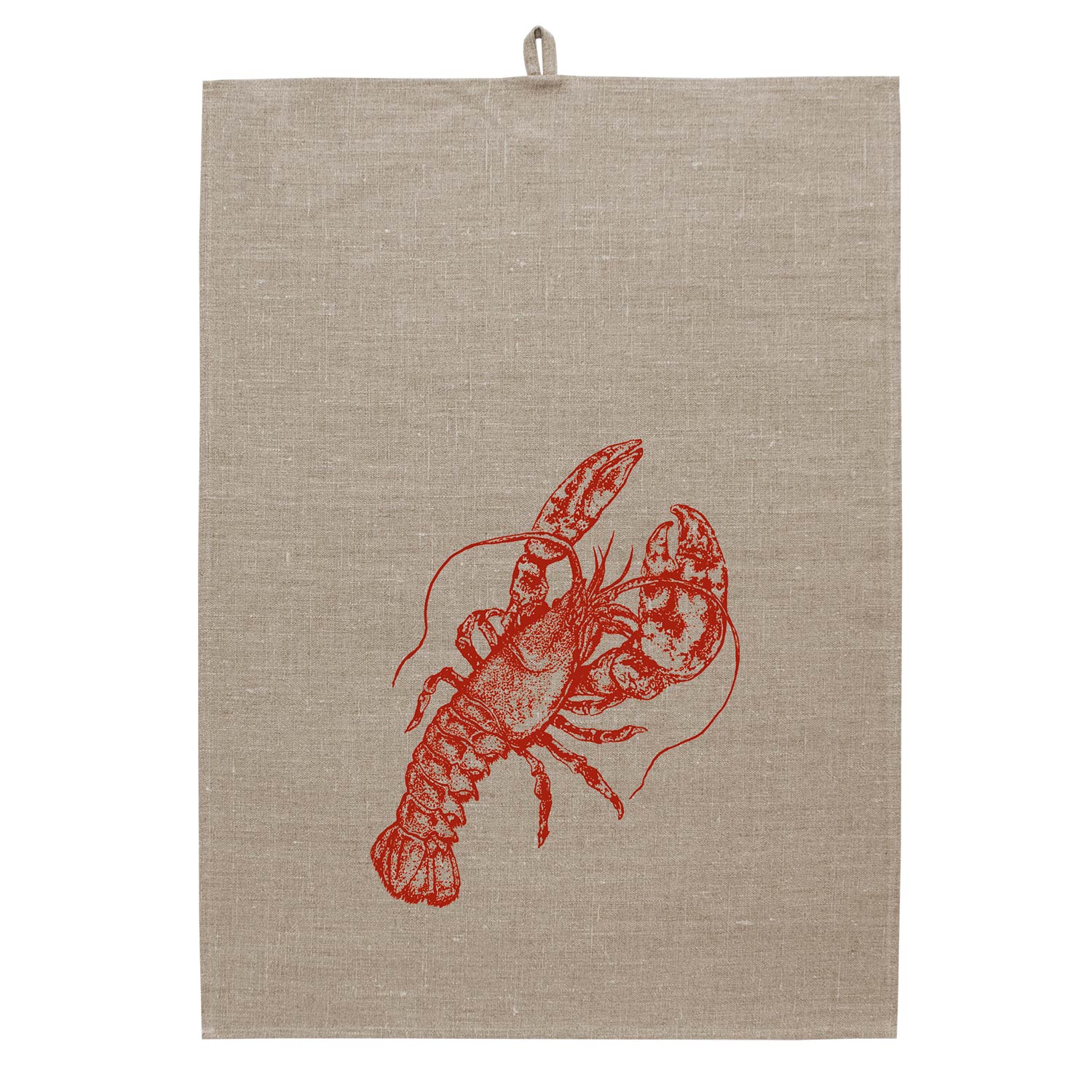 Leinen Geschirrtuch Natur mit dunkelrotem fein illustriertem Hummer Motiv