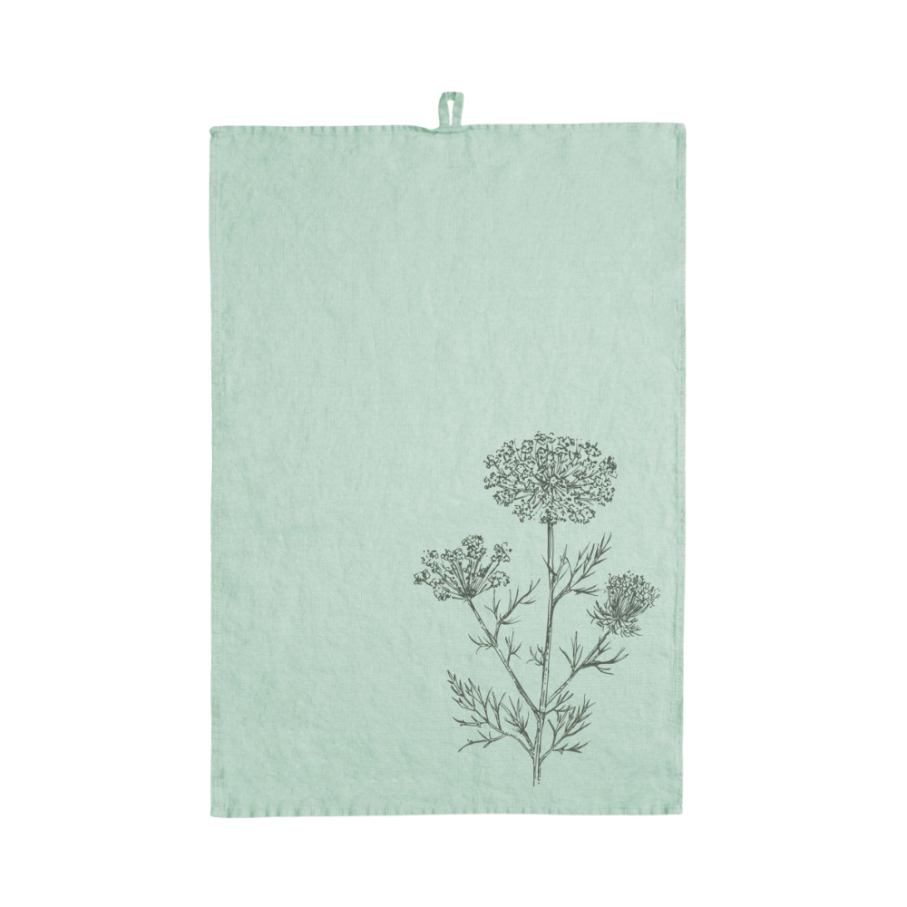 Ein Grünes Geschirrtuch mit Grauem Blumen von Frohstoffen