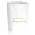 Weiße Geschenktüte aus stabilem Kraftpapier, Goldene kursive aufschrift: aber sowas von Glückwunsch