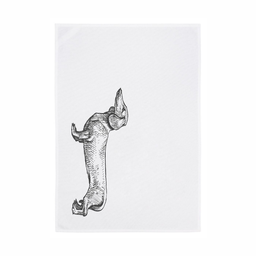 Ein Geschirrtuch mit gezeichneten Dackel aus Baumwolle 17;30