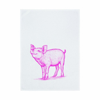Pinkes Schwein gezeichnet süß auf einem Geschirrtuch aus Baumwolle von 17;30