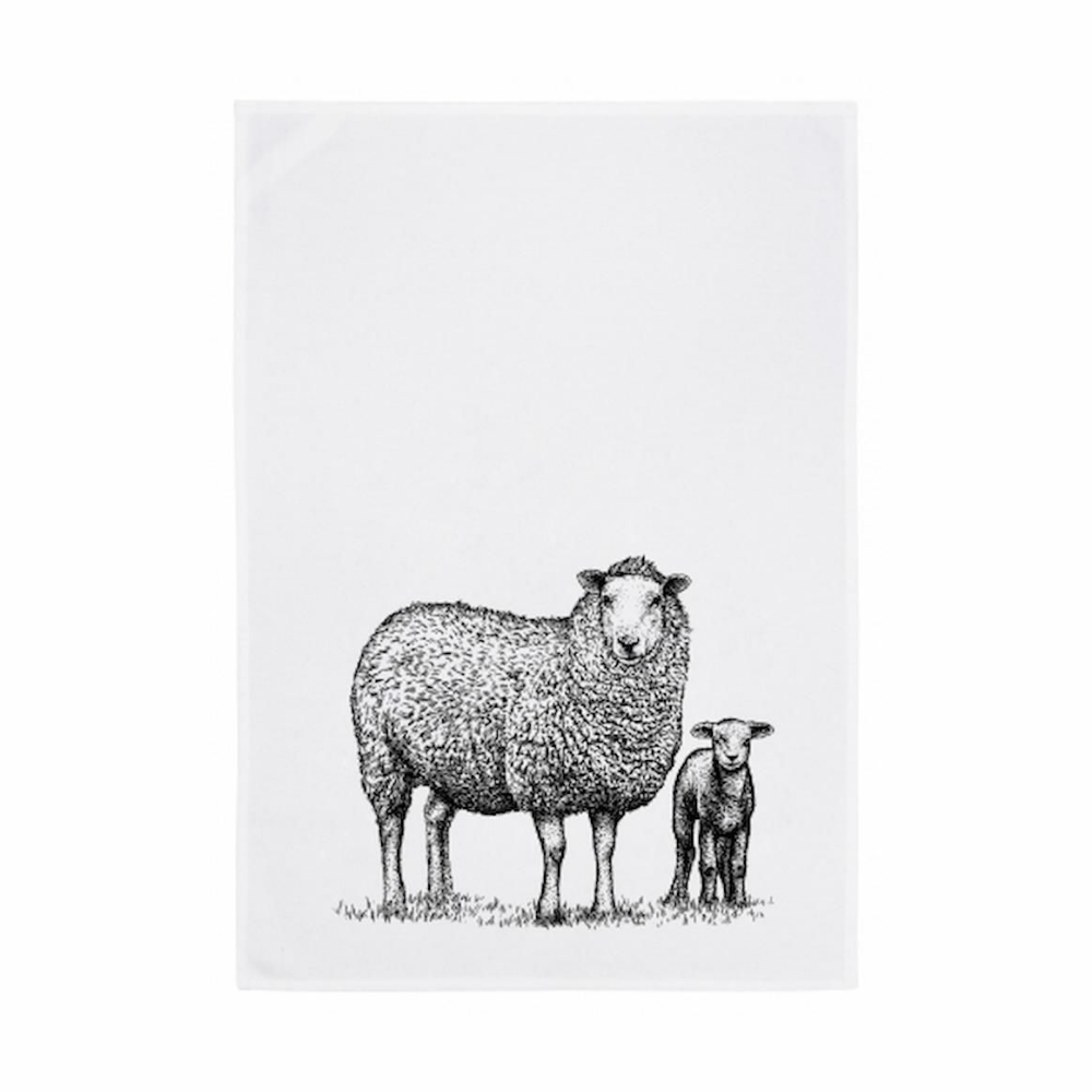 Baumwoll-Geschirrtuch mit Zwei Schafen in sschwarz aus Baumwolle