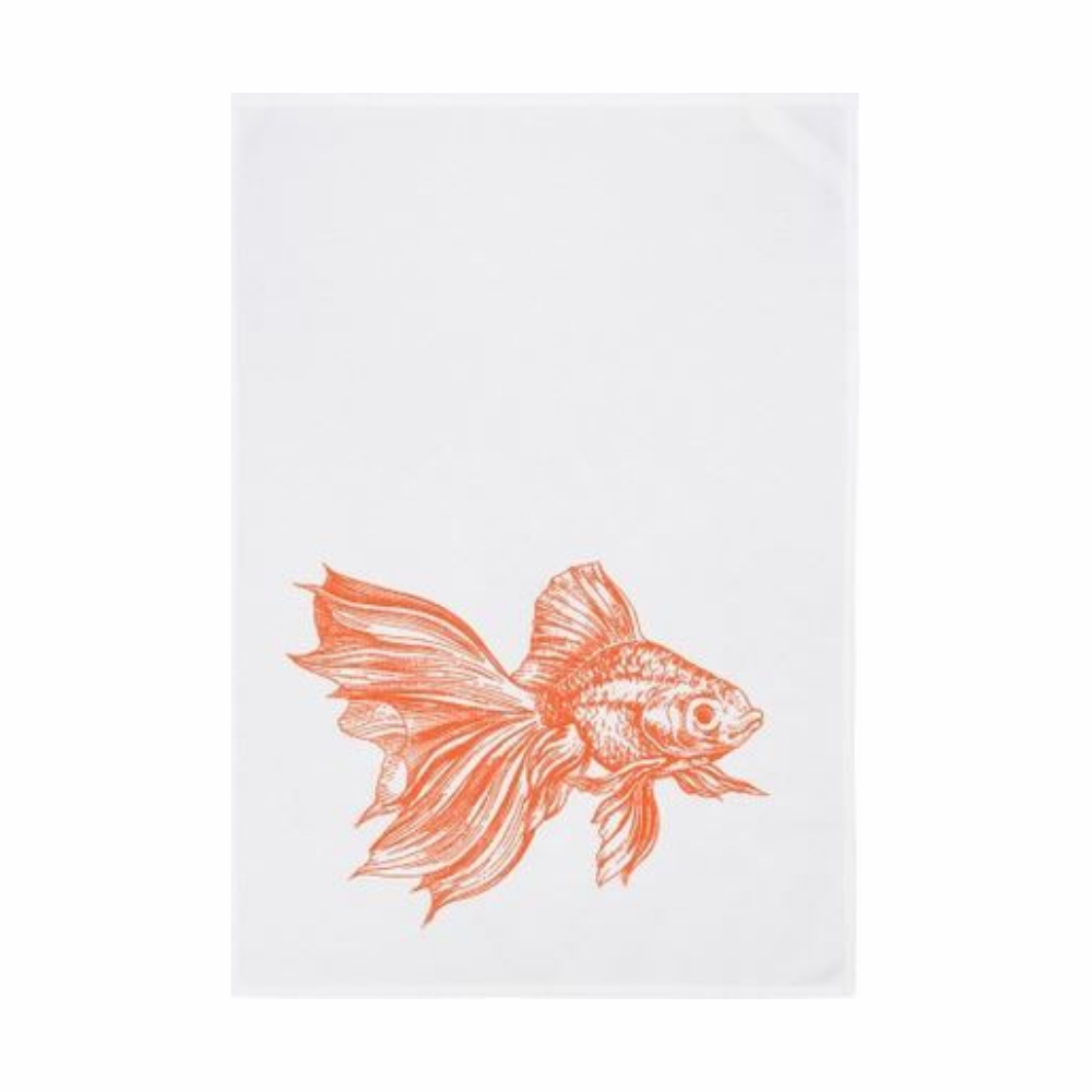 Ein Geschirrtuch mit Orangem Fisch Ozean als Küchenartikel