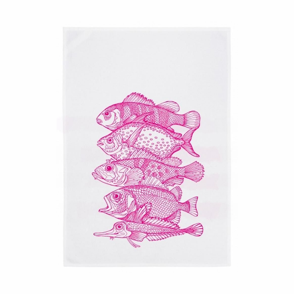 Fünf Pinke Fische auf einem Baumwolle Geschirrtuch von 17;30
