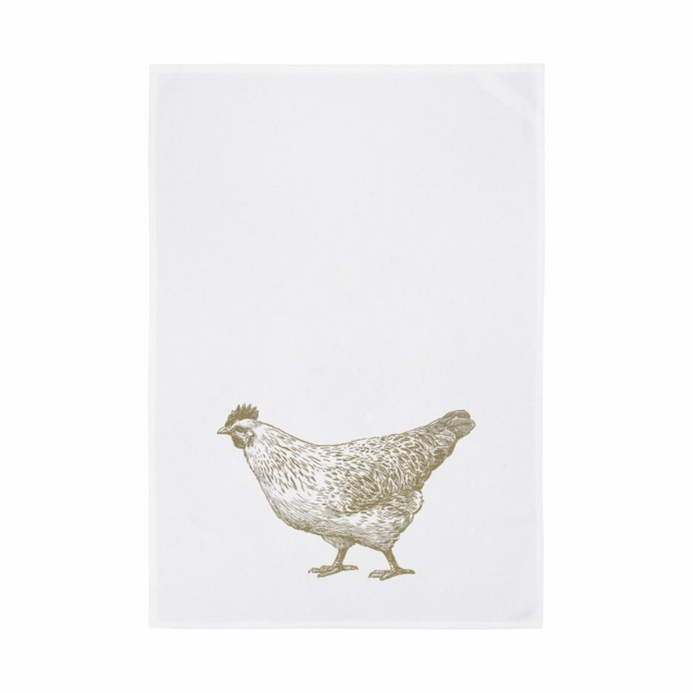 Ein Geschirrtuch mit einem Goldenen Huhn und aus Bauwolle von 17;30