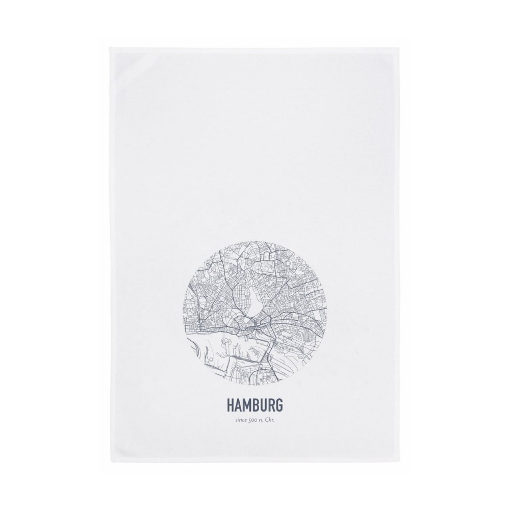 Hamburg als karte auf geschirrtuch
