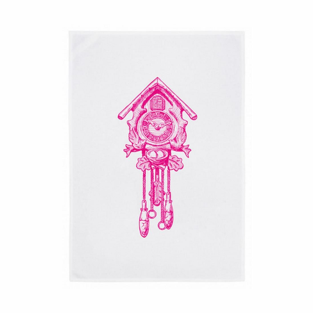 Pinke alte Uhr auf Geschirrtuch