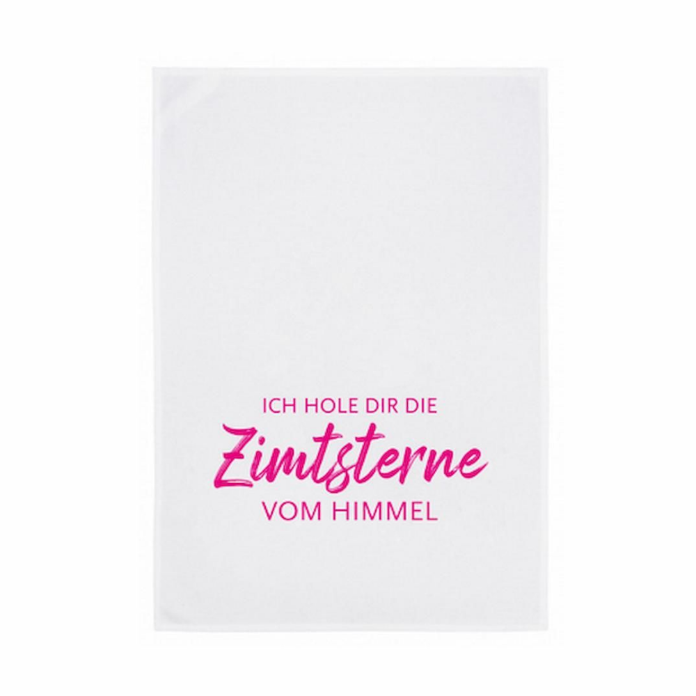 Zimtstern spruch in pink als geschirrtuch