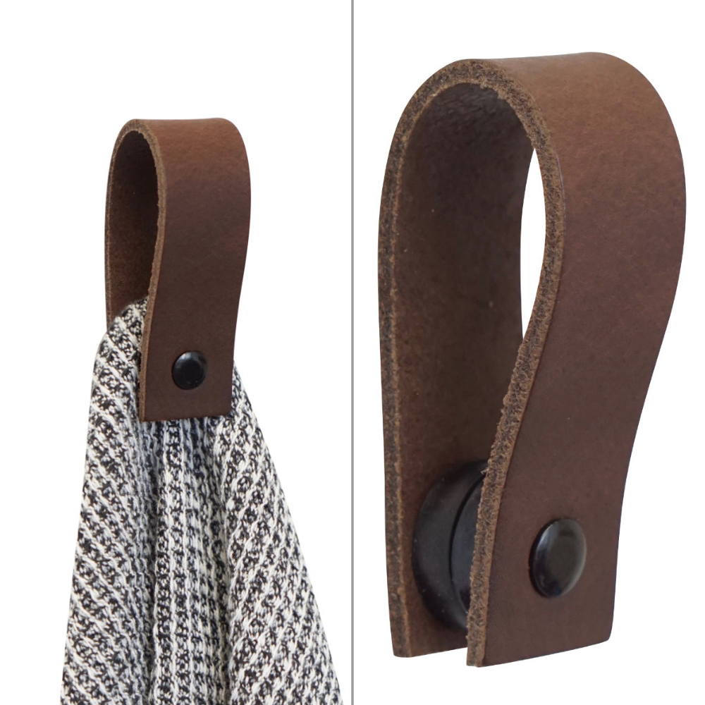 Handtuchhalter aus Dunklem echten Leder mit Magetverschluss