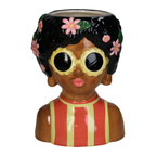 Orangene Deko Vase in form einer zweistufigen Zylindrischen Form, unten breiter ober enger. Mit geschwungenen Sandfarbigen Griffen