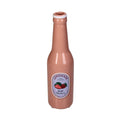 Keramik Vase in Form einer Limonaden Flasche. Motiv: Erdbeer Lionade, nostalgischer Retro Look, rosane Flasche mit englisch beschriftetem Etikett