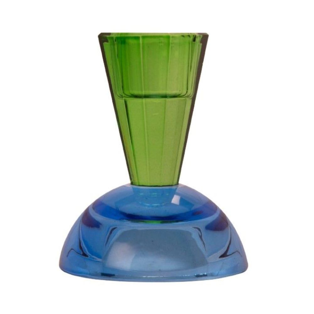 Glas Kristallhalter aus einem blauen Halbkreis und einem grünen Kegel