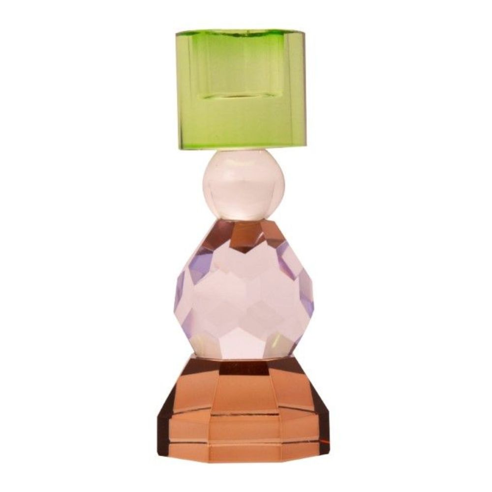 Dioptrischer Kristallhalter aus Glas mit Grünen, Klaren, Violetten und Bernsteinfarben