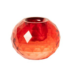 Moderner ründlicher Kristall-Kerzenhalter aus Rotem Glas in geometrischem Design