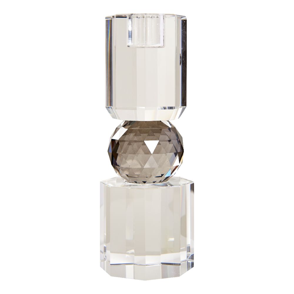 Kristallkerzenhalter klar und rauch grau, geometrische Formen, besondere Kristalloptik und Lichtspiegelung 