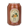 Deko Vase in Dosen Form getreift in Pink und Orange mit einem altmodischen Zitronen-Limonaden Label