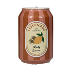 Deko Vase in Dosen Form getreift in Pink und Orange mit einem altmodischen Zitronen-Limonaden Label