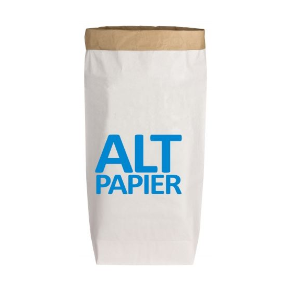 Eine Papiertüte wo ''Alt Papier'' drauf steht von 17;30