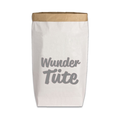 Weiße Stark-Papier Tüte mit der grauen Aufschrift "Wunder Tüte"