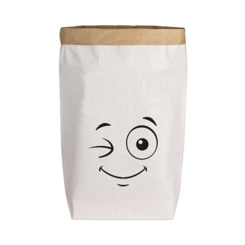 Eine Papiertüte mit Zwinker Emoji von 17;30