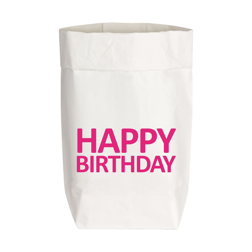 Eine Papiertüte mit Slogan zum verschenken ''Happy birthday'' von 17;30