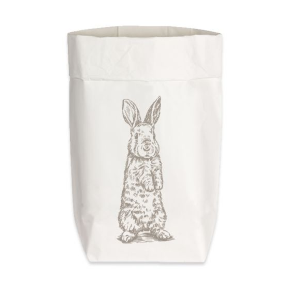 Eine Stark-Papiertüte mit einem kleinen grauen Hasen-Aufdruck
