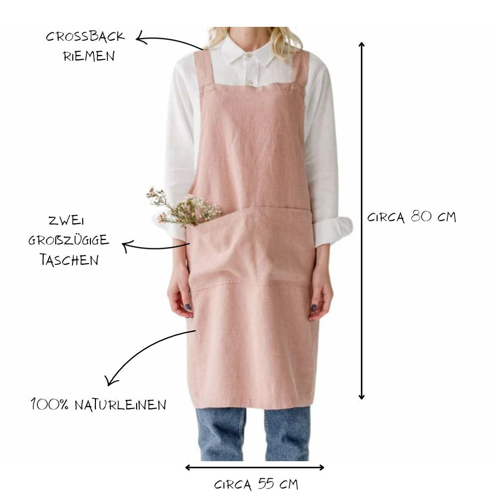Leinen Crossback Schürze - Rosa